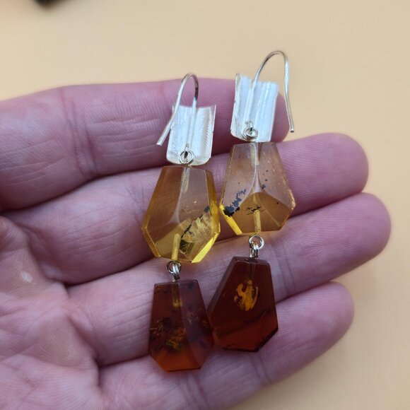 Sterling Silver Faux Amber Handmade Earrings A5763 - Picture 3 of 6
